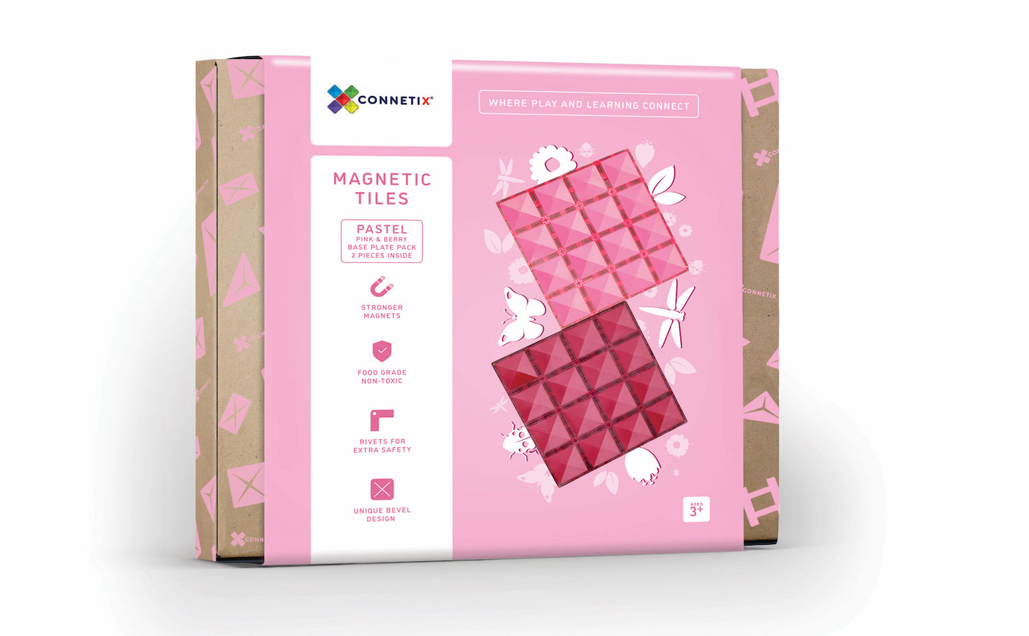 Connetix Magnetic Tiles 2 Piece Base Plate Pink & Berry Pack