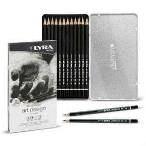 Lyra Art Design Set of 12 Graphite Pencils 6B-4H in a tin