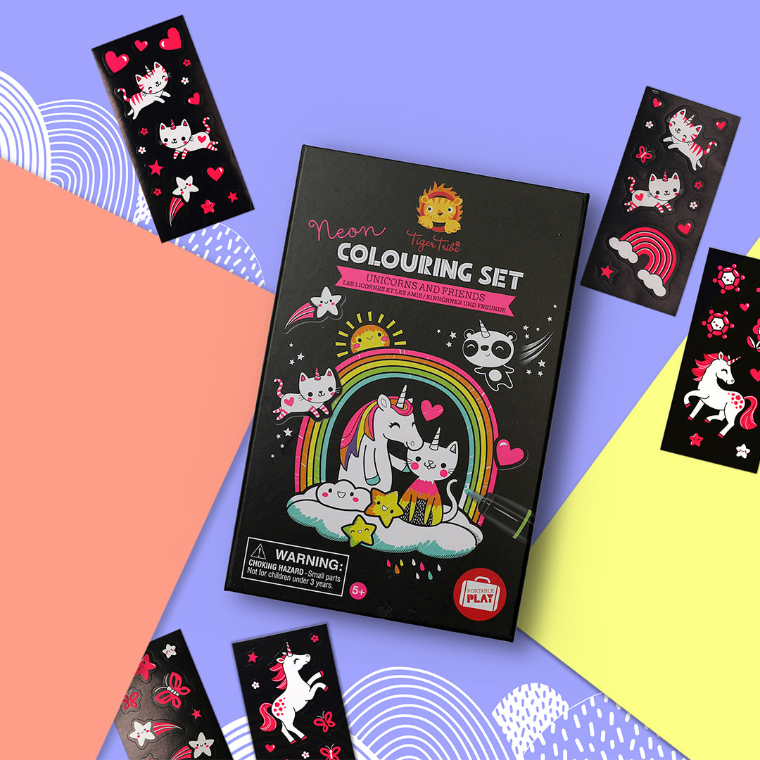 Tiger Tribe Neon Colouring Set - Unicorns and Friends
