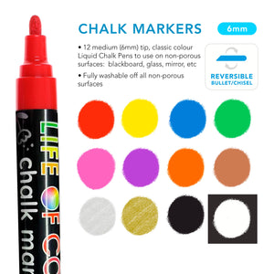 Life of Colour Classic Colours 6mm Tip Liquid Chalk Markers - Set of 12