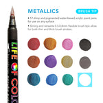 Load image into Gallery viewer, Life of Colour Metallic Brush Tip Acrylic Paint Pens - Set of 12
