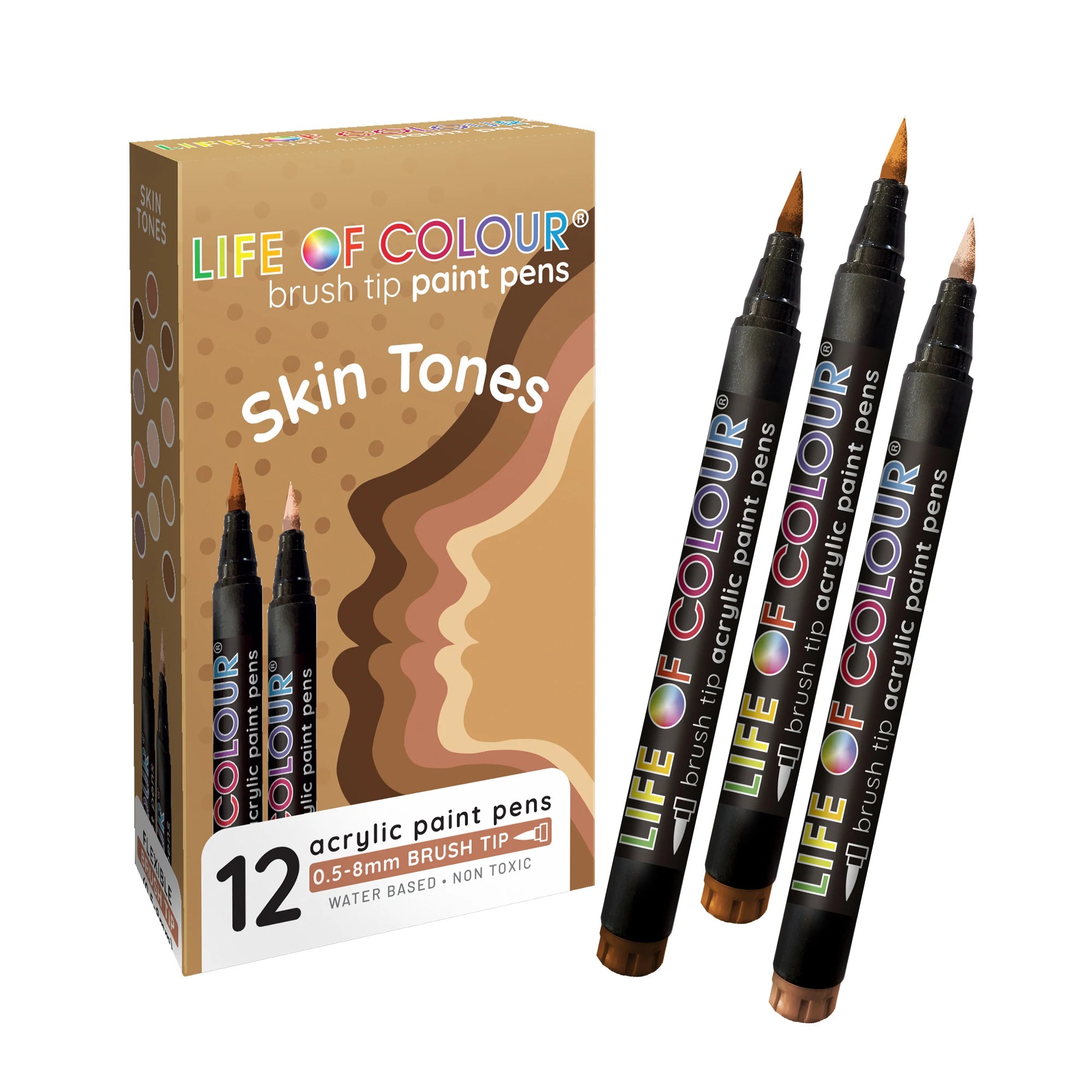 Life of Colour Skin Tones Brush Tip Acrylic Paint Pens - Set of 12